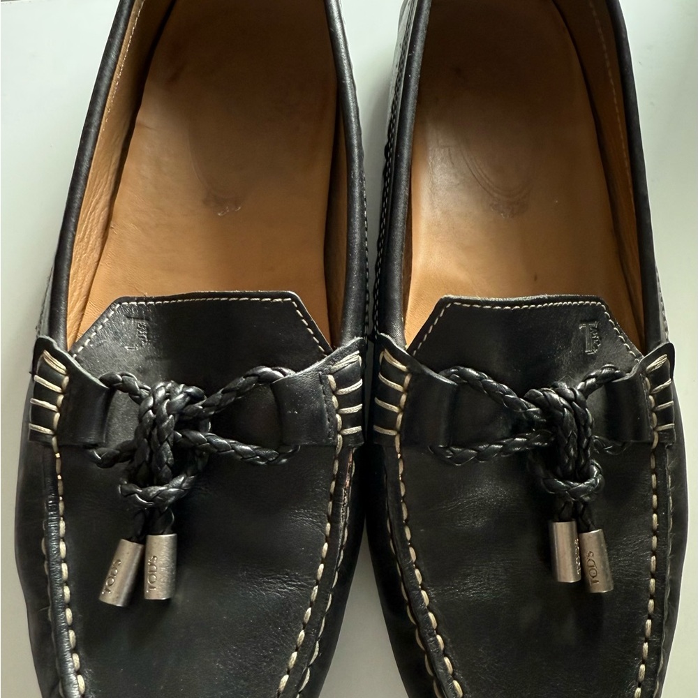 Tod's Black Leather Loafers with Silver Accents